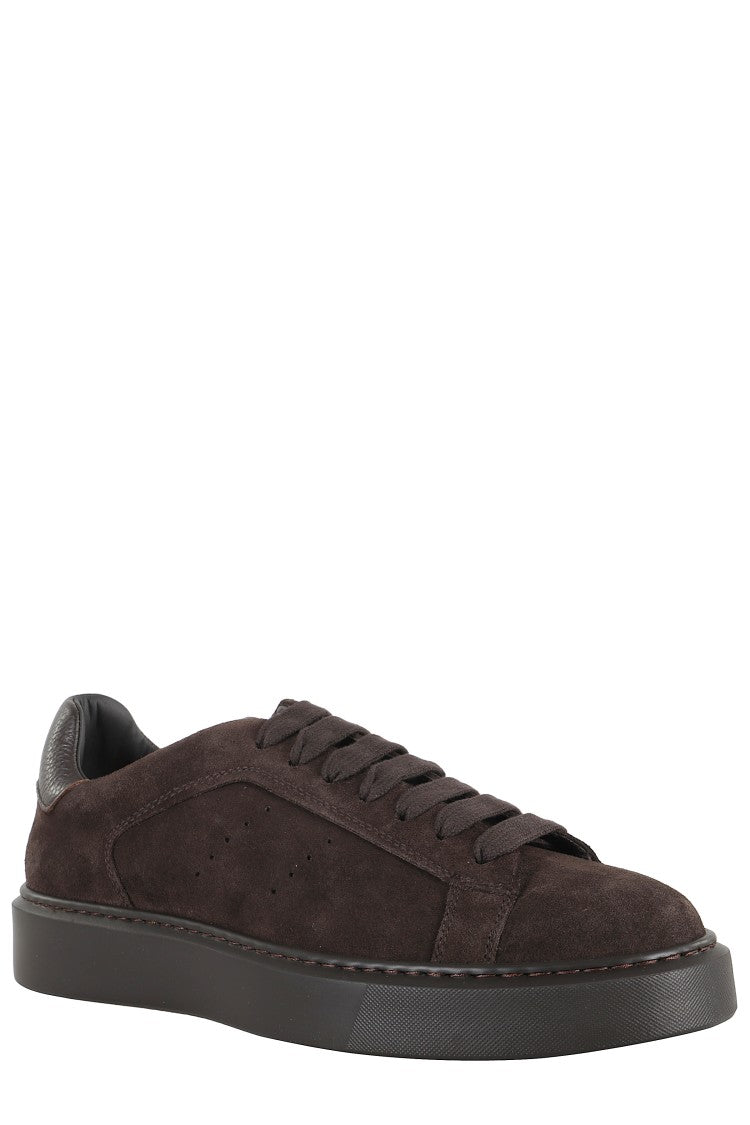 Suede Brown Sneakers With Garnet Leather Accents