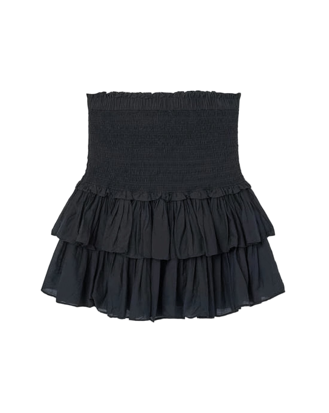 Smocked Mini Skirt with Double-Layered Ruffled Hem