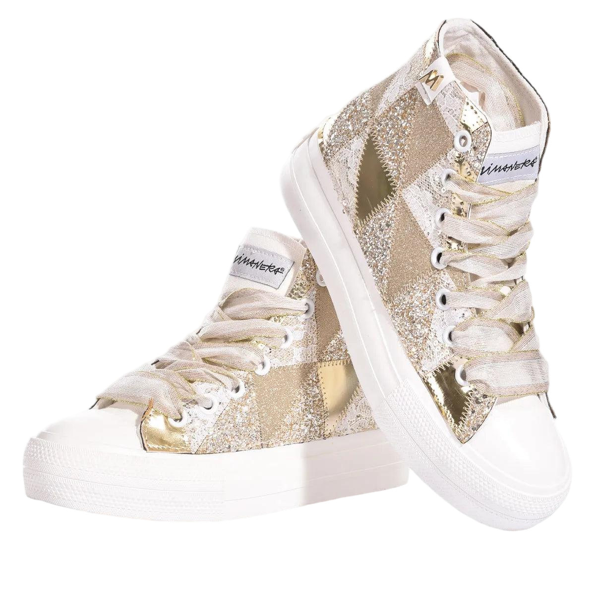 High-Top Sneakers With Handcrafted Gold Patchwork