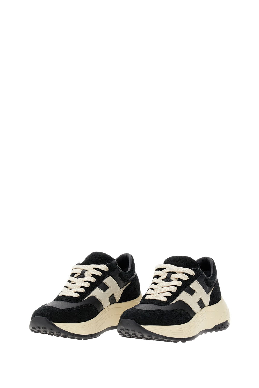 Leather And Fabric Sneaker With Anti-Slip Sole And H Detail