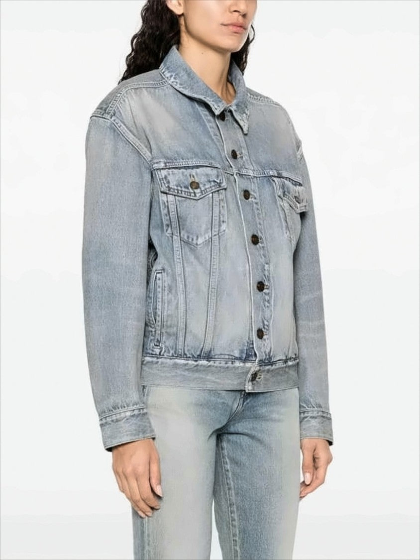 Light Blue Denim Jacket with Chest Flap Pockets