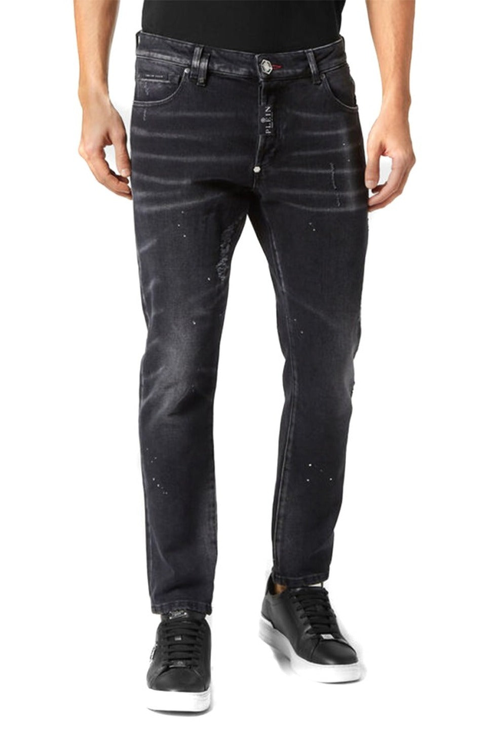 Slim Fit Distressed Black Denim Jeans With Five-Pocket Design