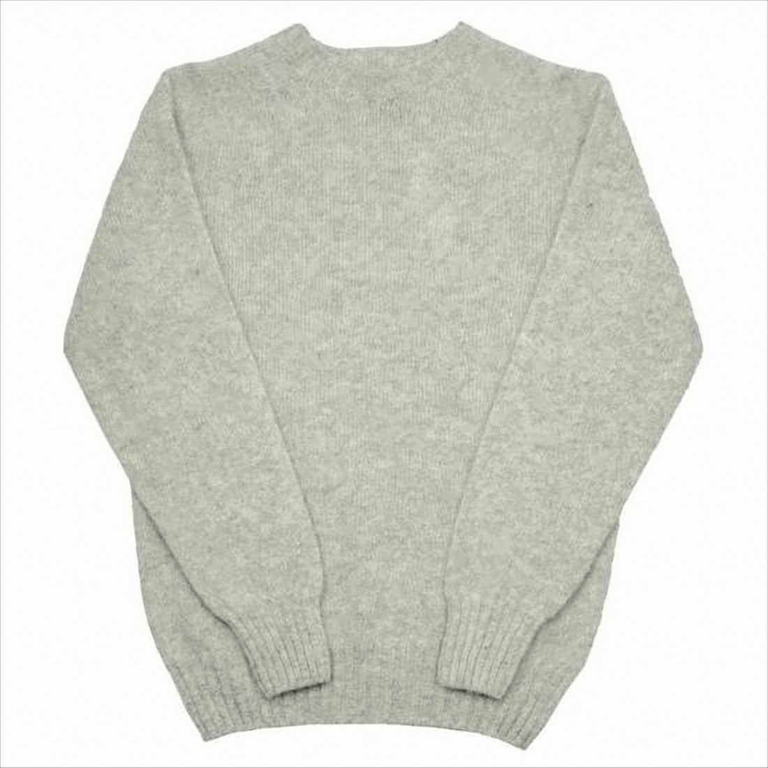 Light Grey Wool Sweater With Classic Crew Neckline And Ribbed Finish