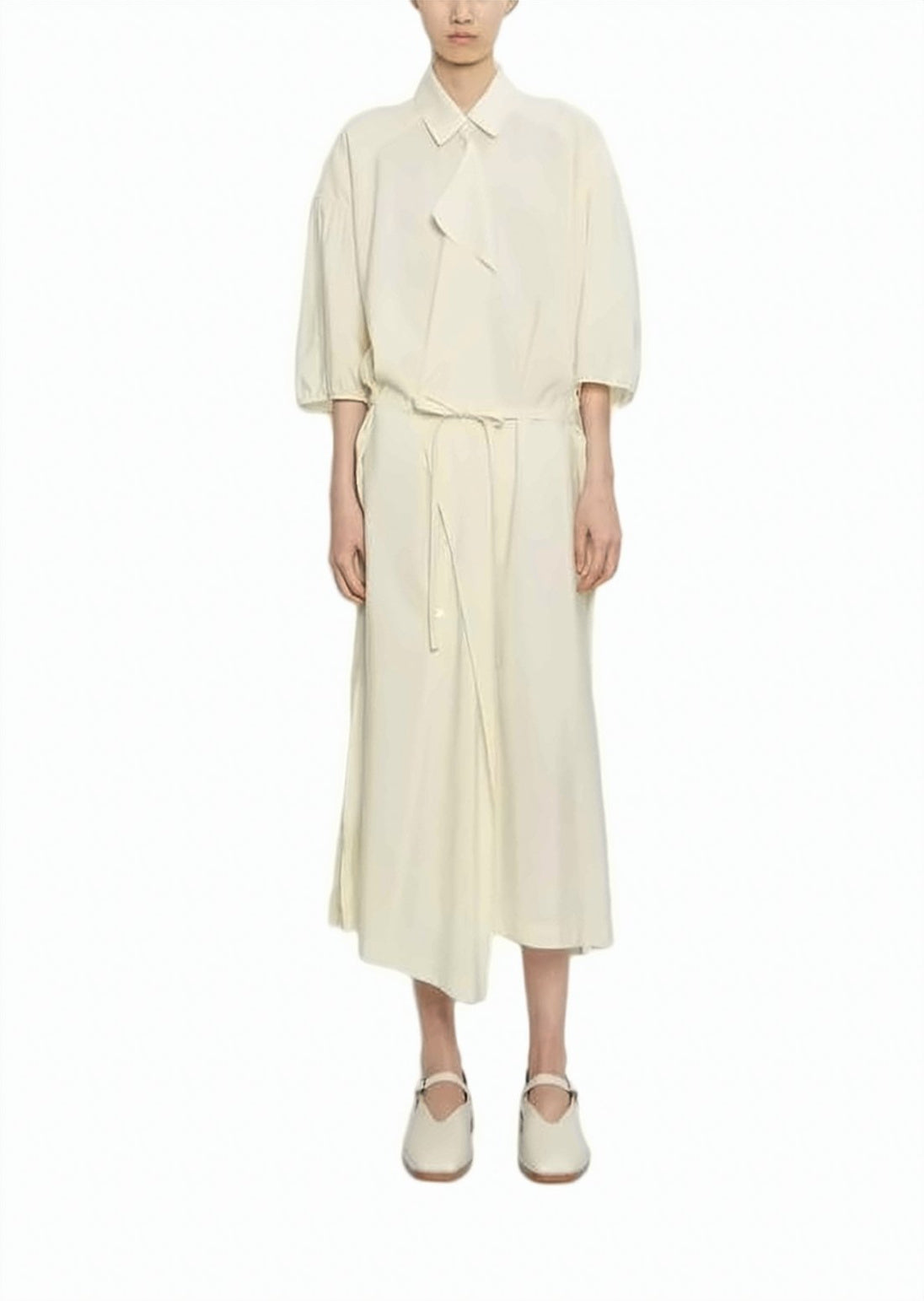 Silk-Blend Midi Dress with Classic Collar