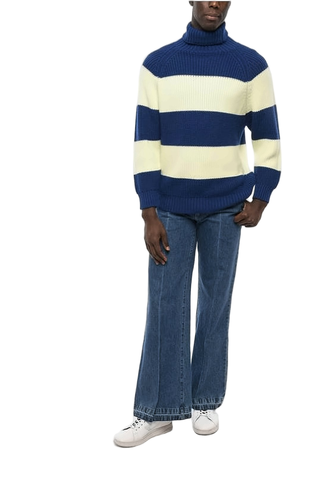 Horizontal Striped Chunky Knit Turtleneck Sweater