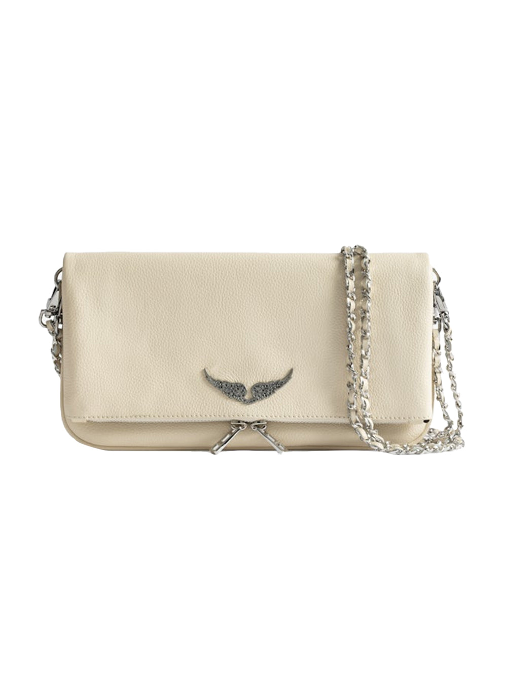 Pebbled Texture Clutch Bag with Metallic Wing Emblem