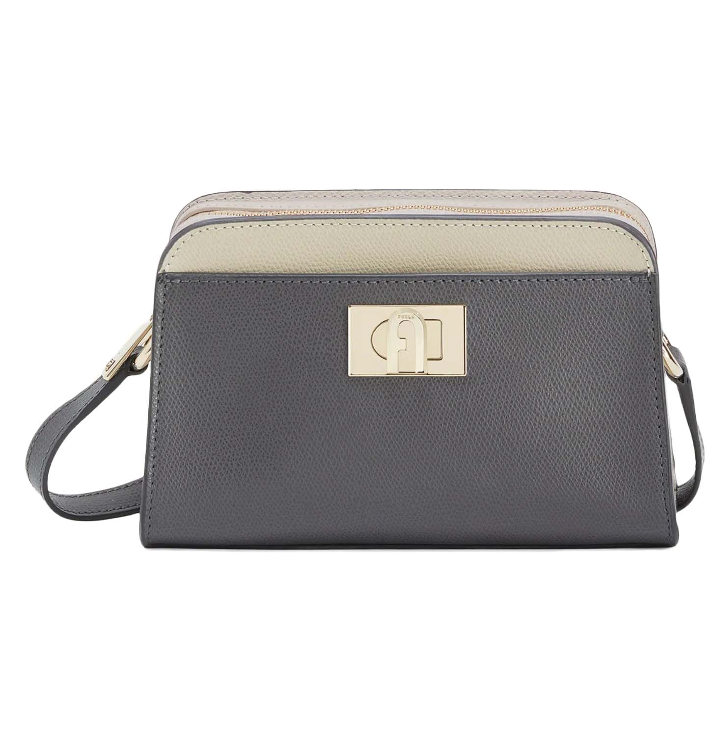 Compact Grey Leather Bag with Structured Silhouette