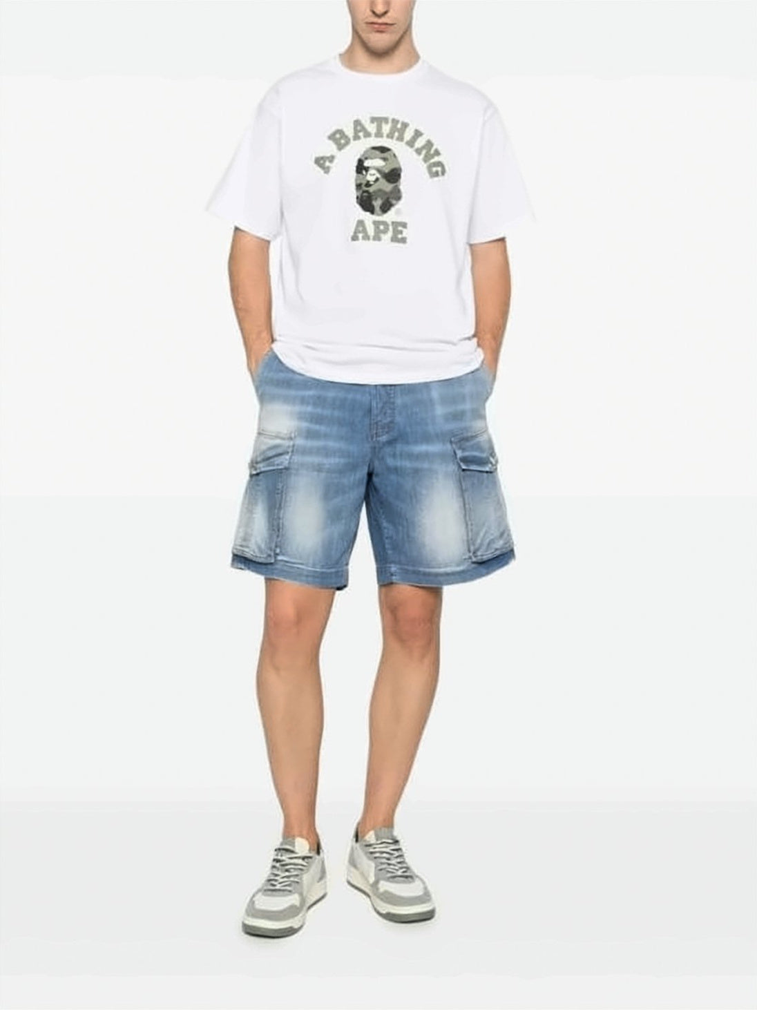 Blue Straight-Fit Denim Cargo Shorts