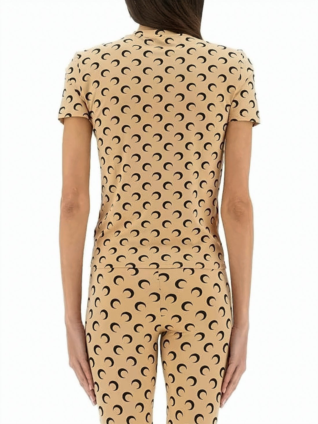 Fitted Short-Sleeve Top with Crescent Moon Pattern