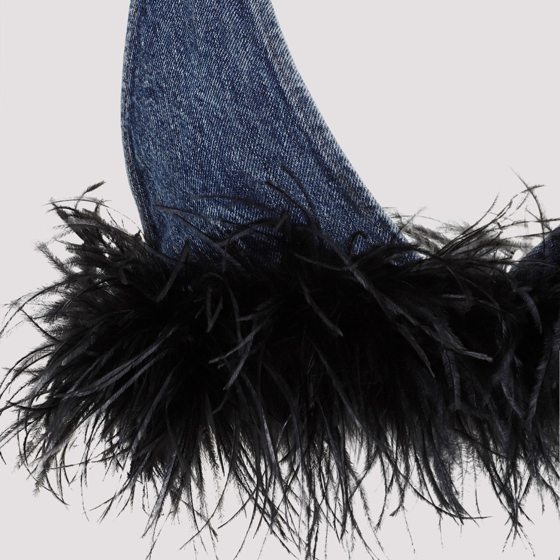Blue And Black Cotton Top With Feathers