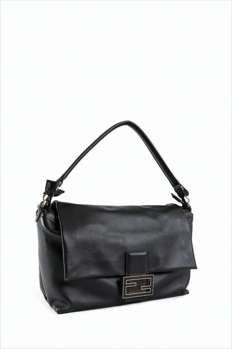 Geometric Clasp Black Lambskin Shoulder Bag