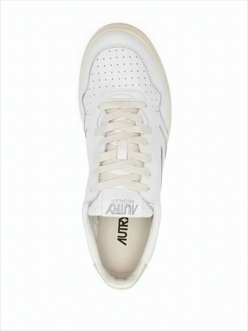 Smooth Leather Low-Top Sneakers with Perforated Toe Box