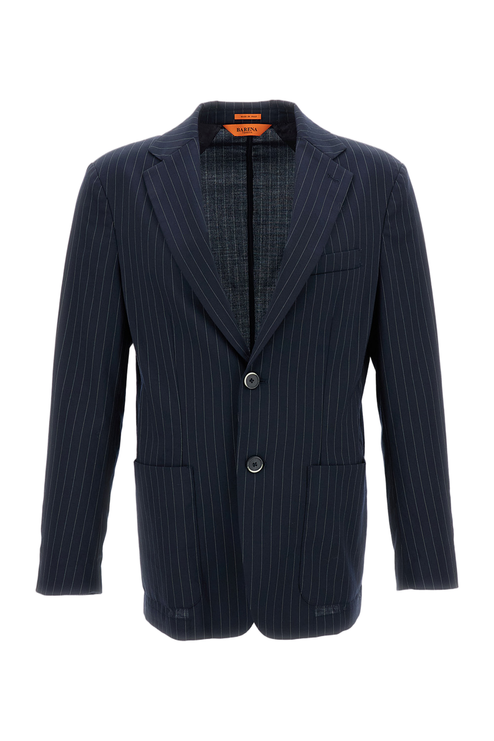 Pinstripe Blue Single-Breasted Wool Blend Jacket