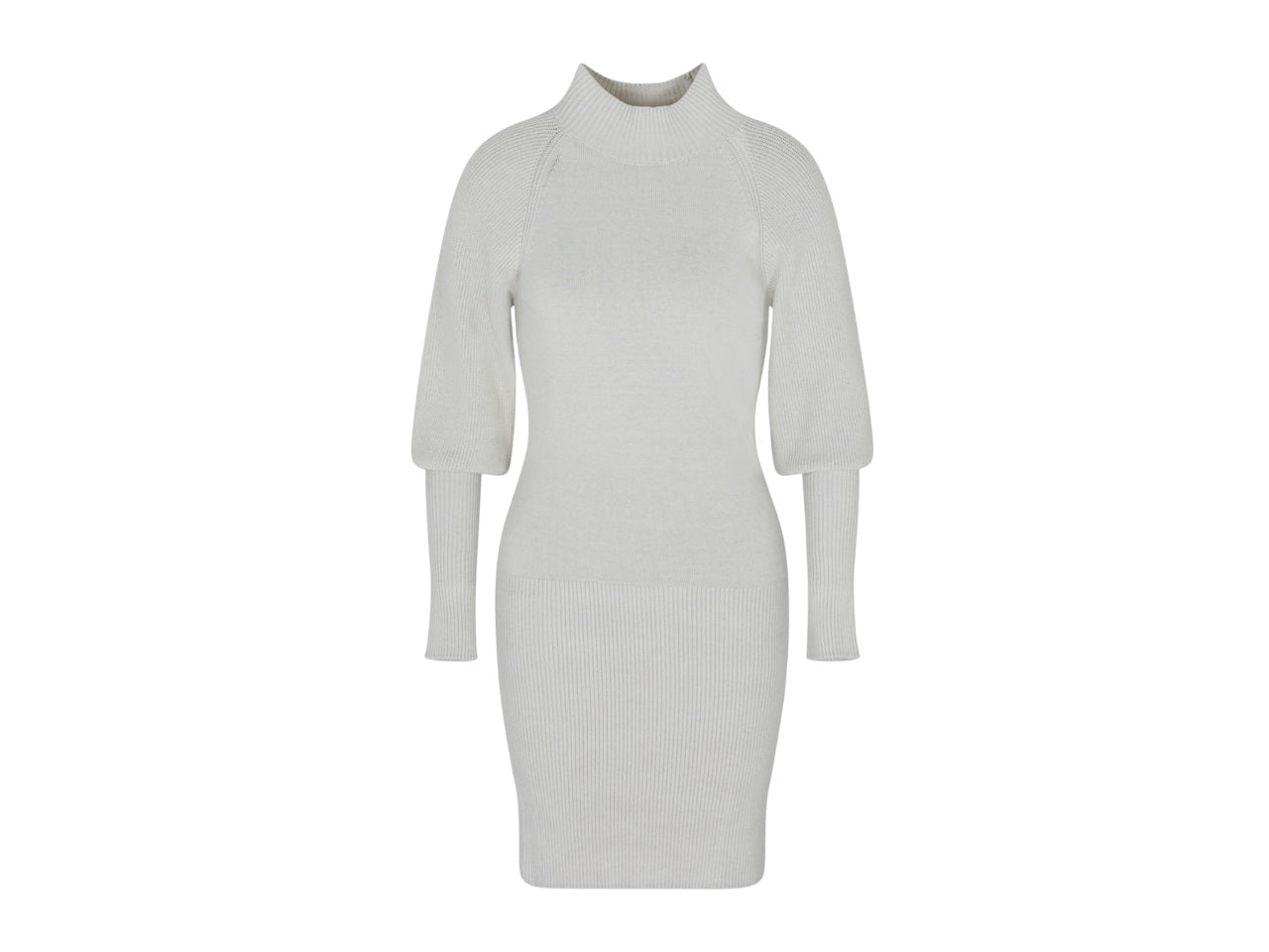 Beige Fitted Midi Dress With High Neckline