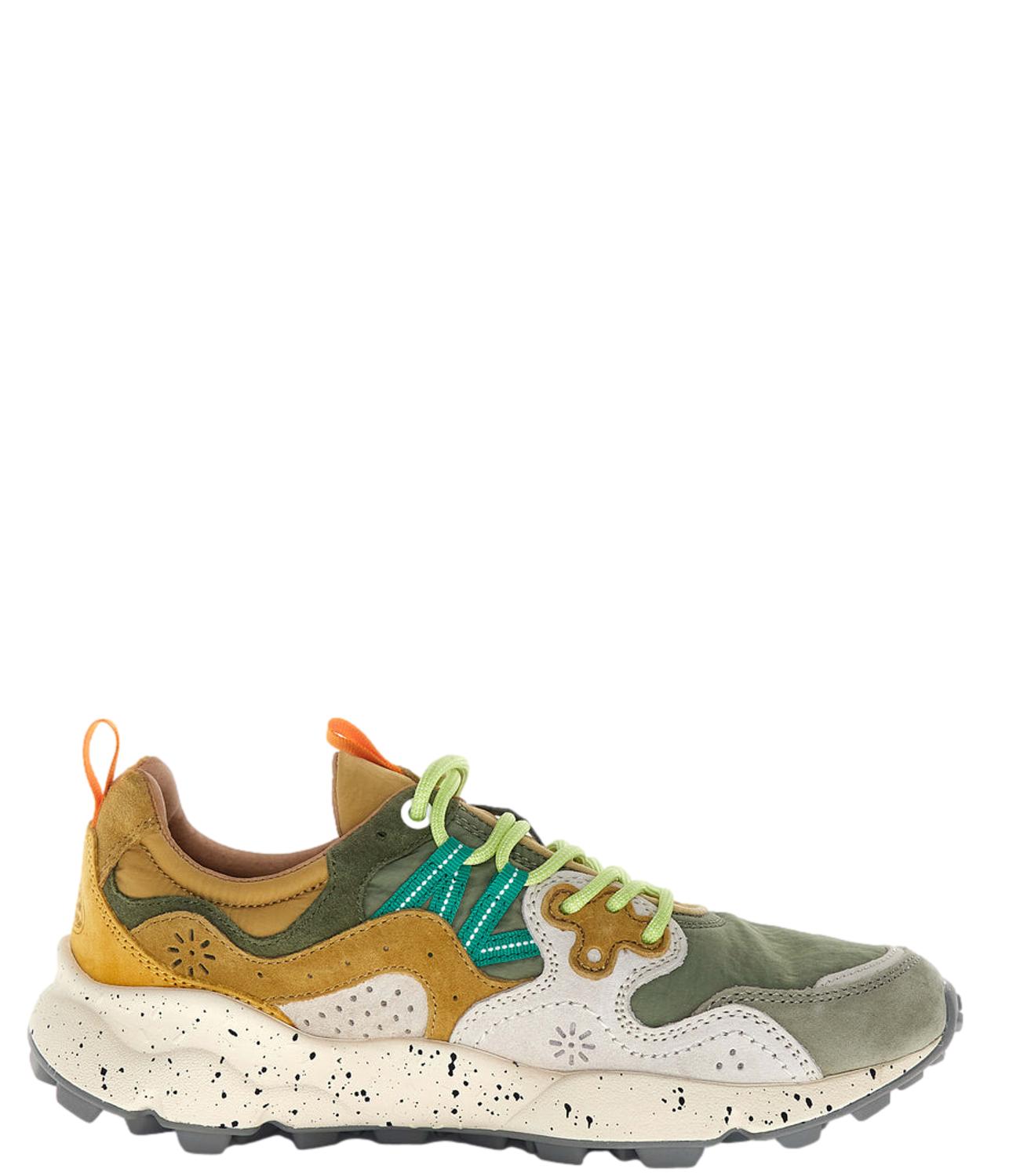 Multi-Material Sneakers with Vibrant Accents and Chunky Sole