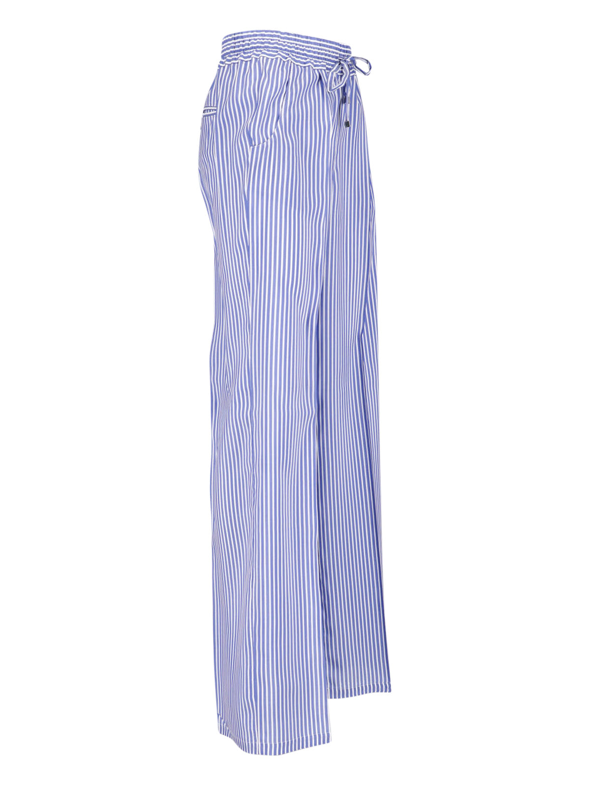Light Blue Wide-Leg Striped Silk Trousers