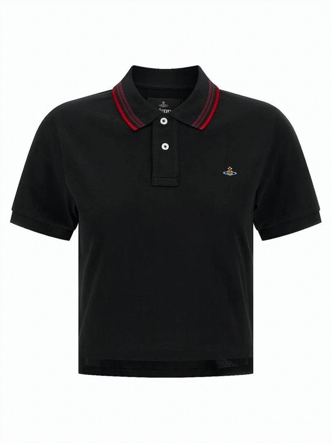 Cropped Polo Shirt with Structured Collar and Red Accents