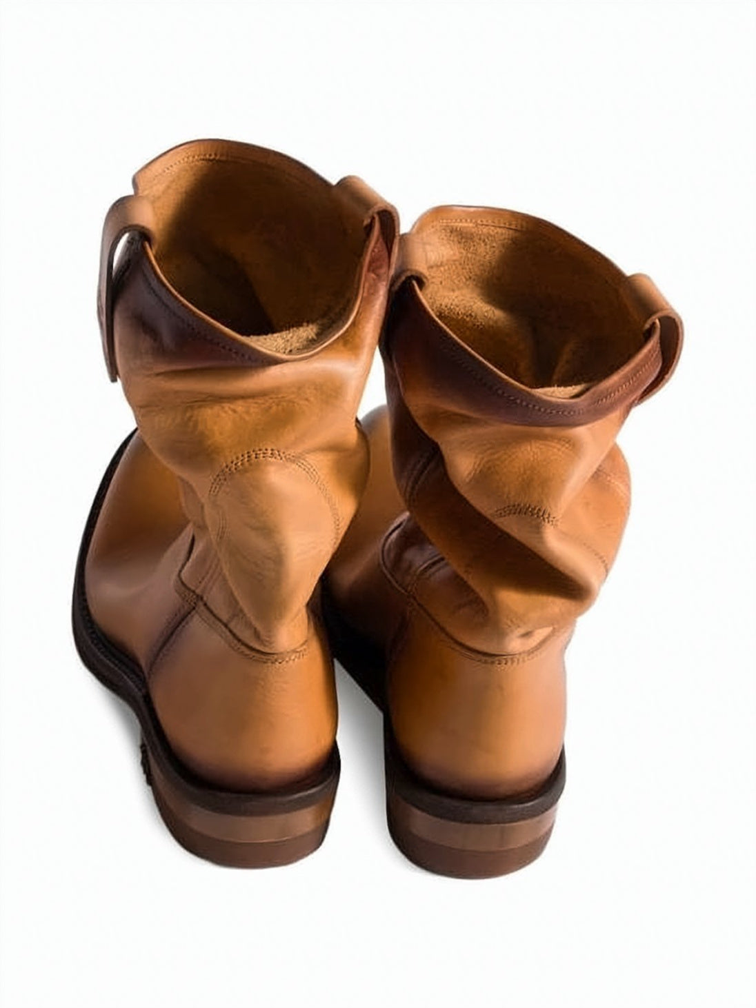 Black Mid-Calf Slouchy Leather Boots