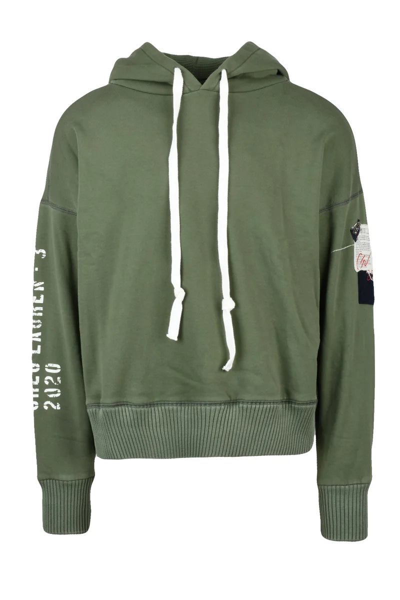 Cropped Green Hoodie with Contrasting Drawstrings