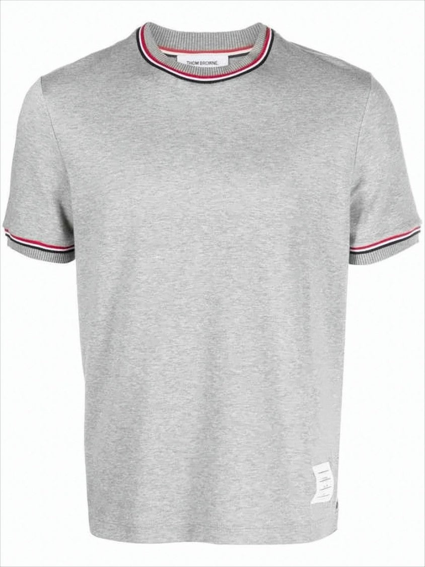 Heathered Grey Short-Sleeve T-Shirt with Accented Stripes