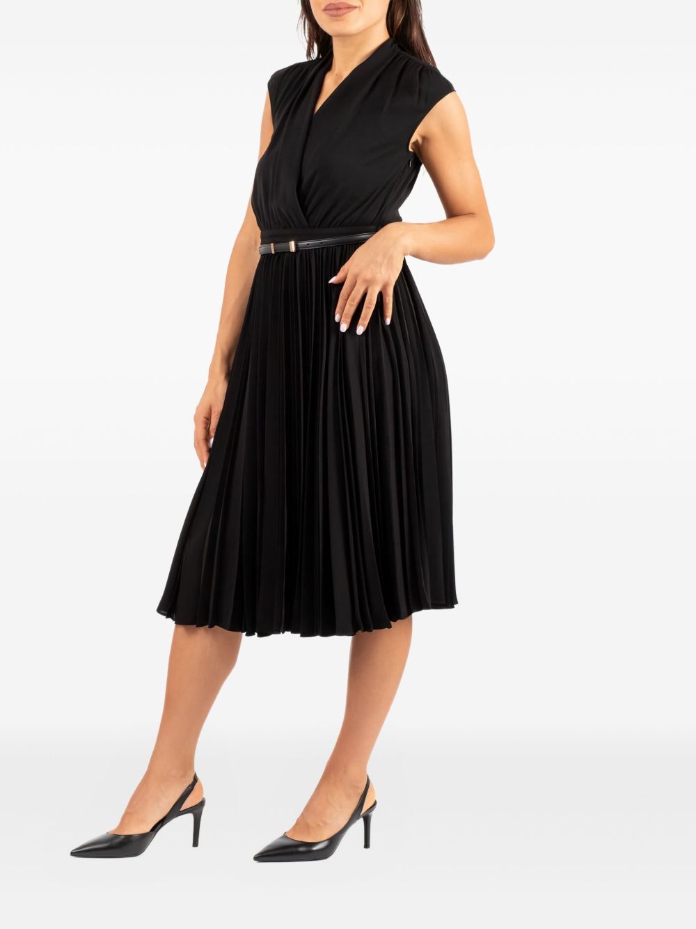 Elegant Black Midi Dress With Pleated Skirt
