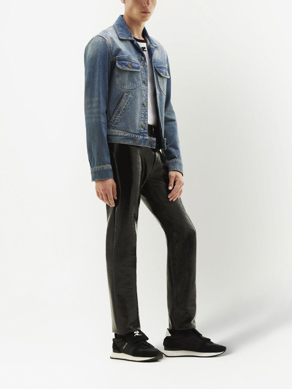Navy Blue Straight Leg Vinyl Trousers