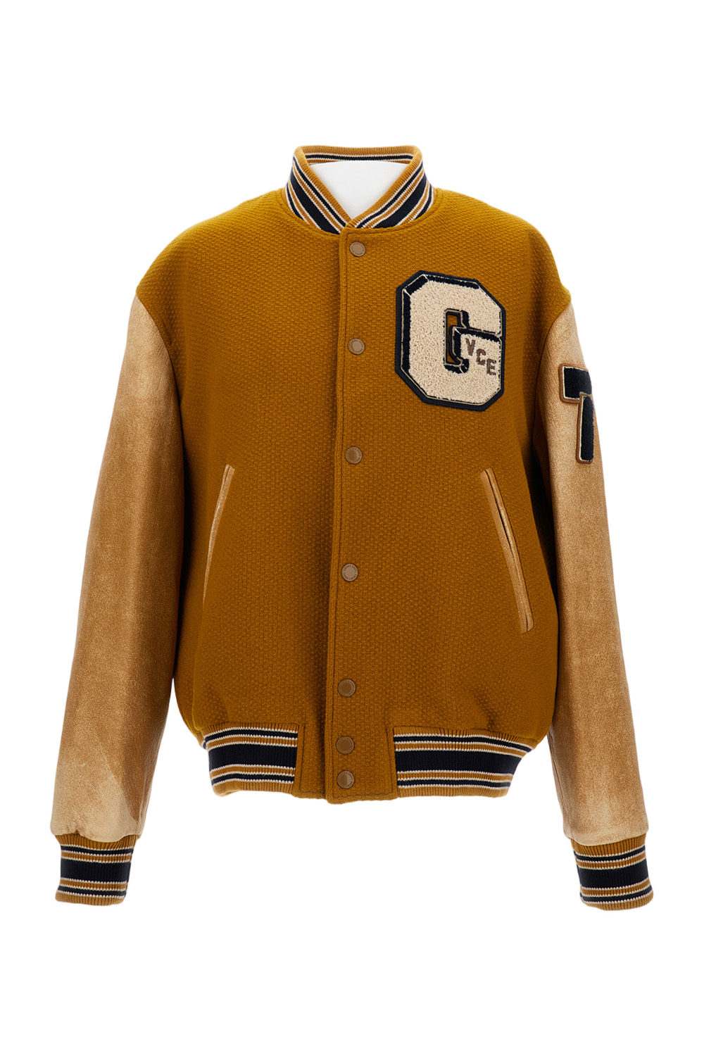 Football-Style Leather Jacket With Cotton Accents