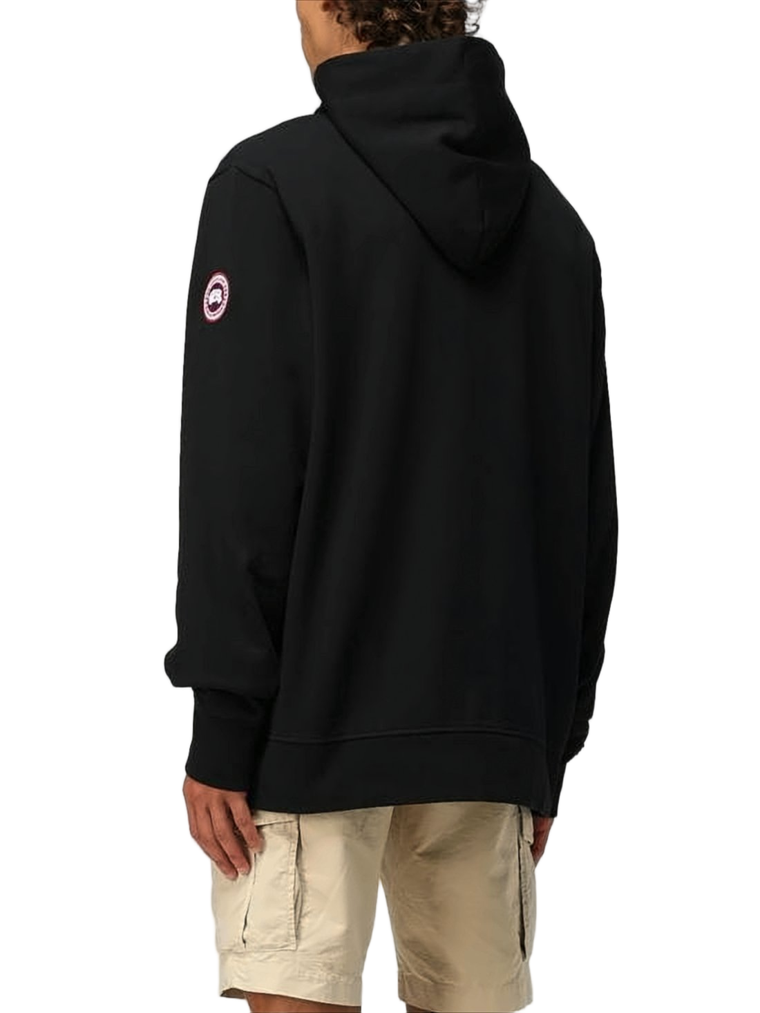Black Zip-Up Hoodie with Circular Logo Patch