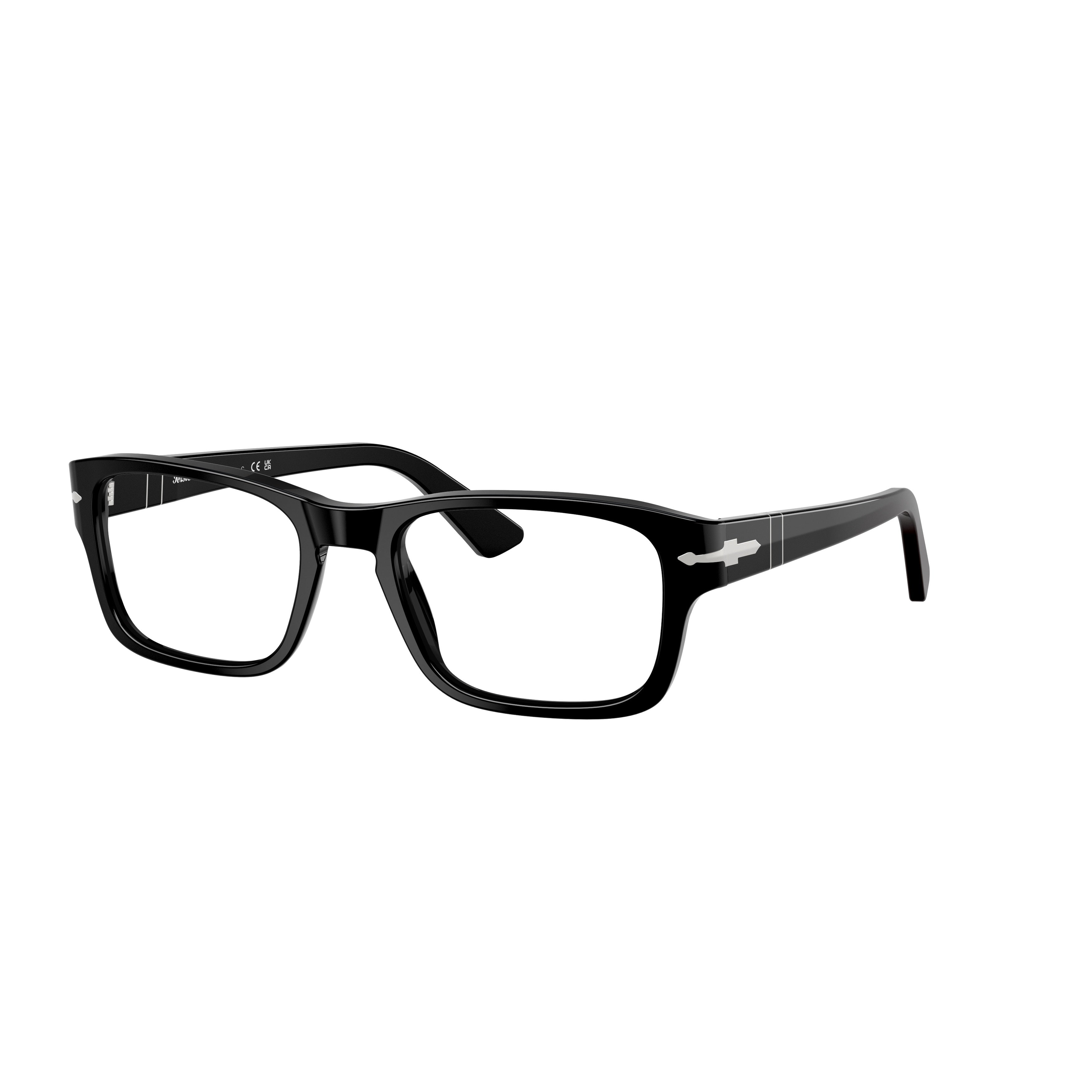 0po3364v Rectangular Black Acetate Eyeglasses with Silver Arrow Detail