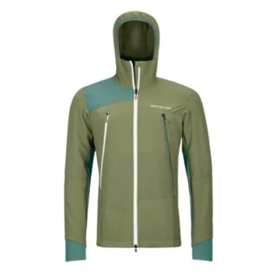 Fitted Green Hooded Jacket With Contrasting Panels