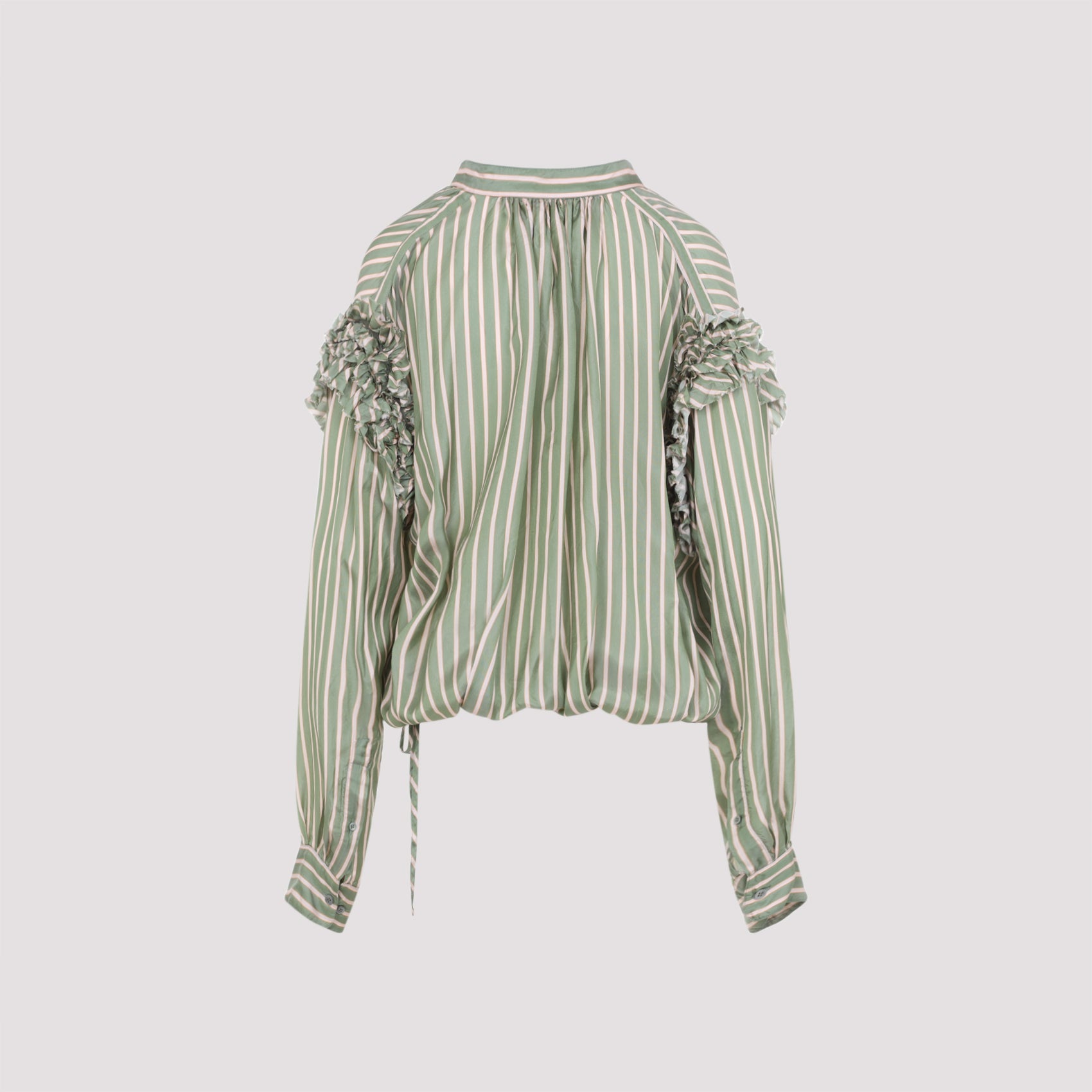 Wrap-Style Blouse with Ruffle Neckline