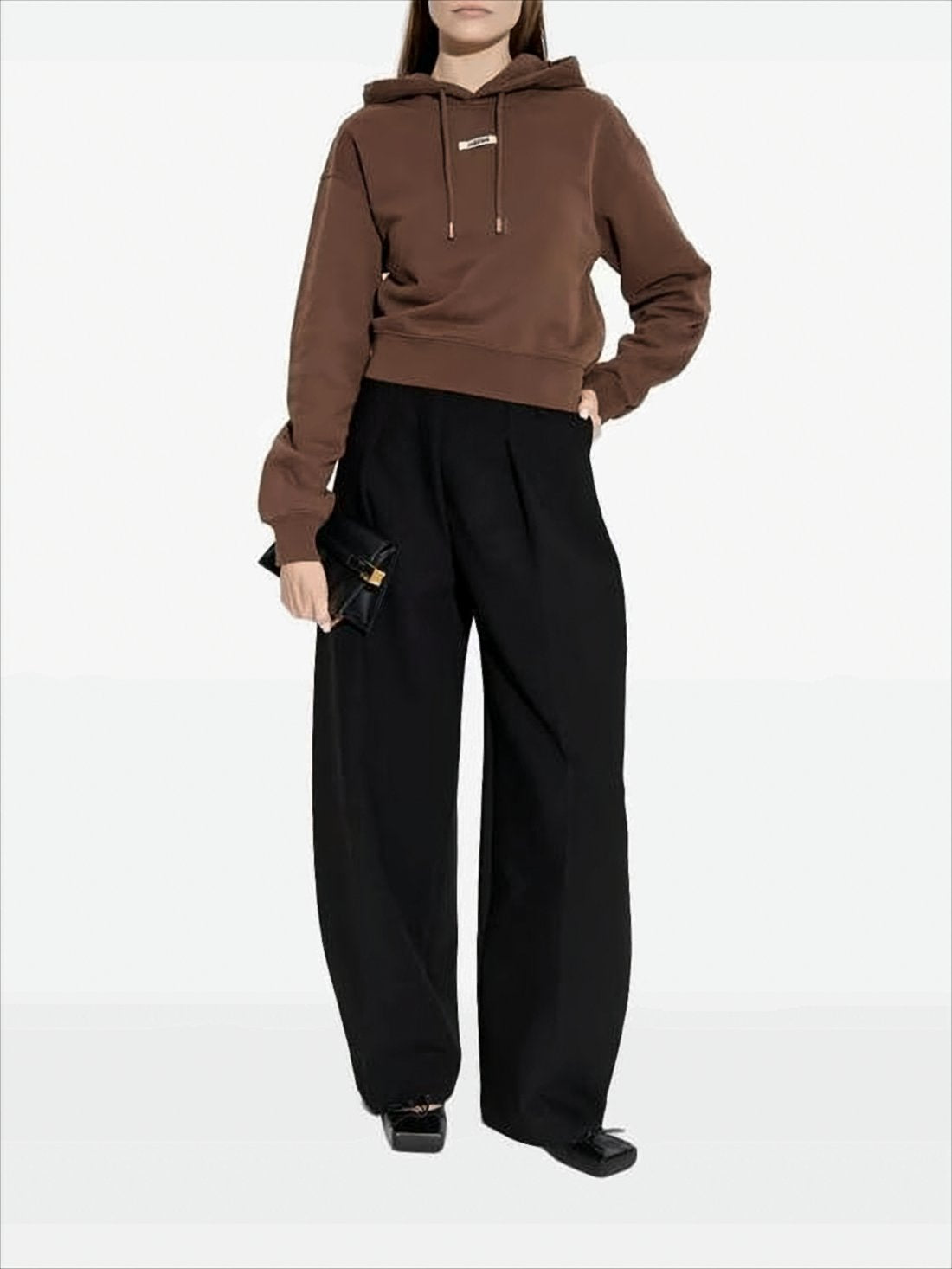 Cropped Brown Hoodie with Drawstring