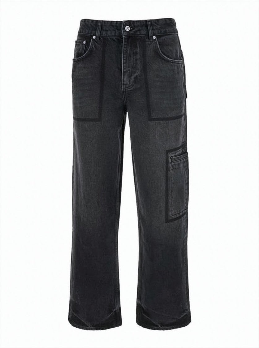 Relaxed Wide-Leg Black Denim Pants