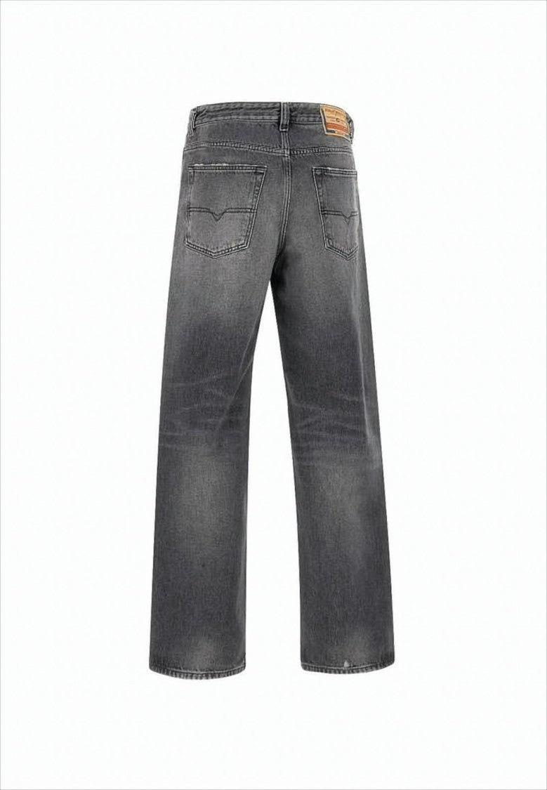 Faded Black Wide-Leg Denim Pants