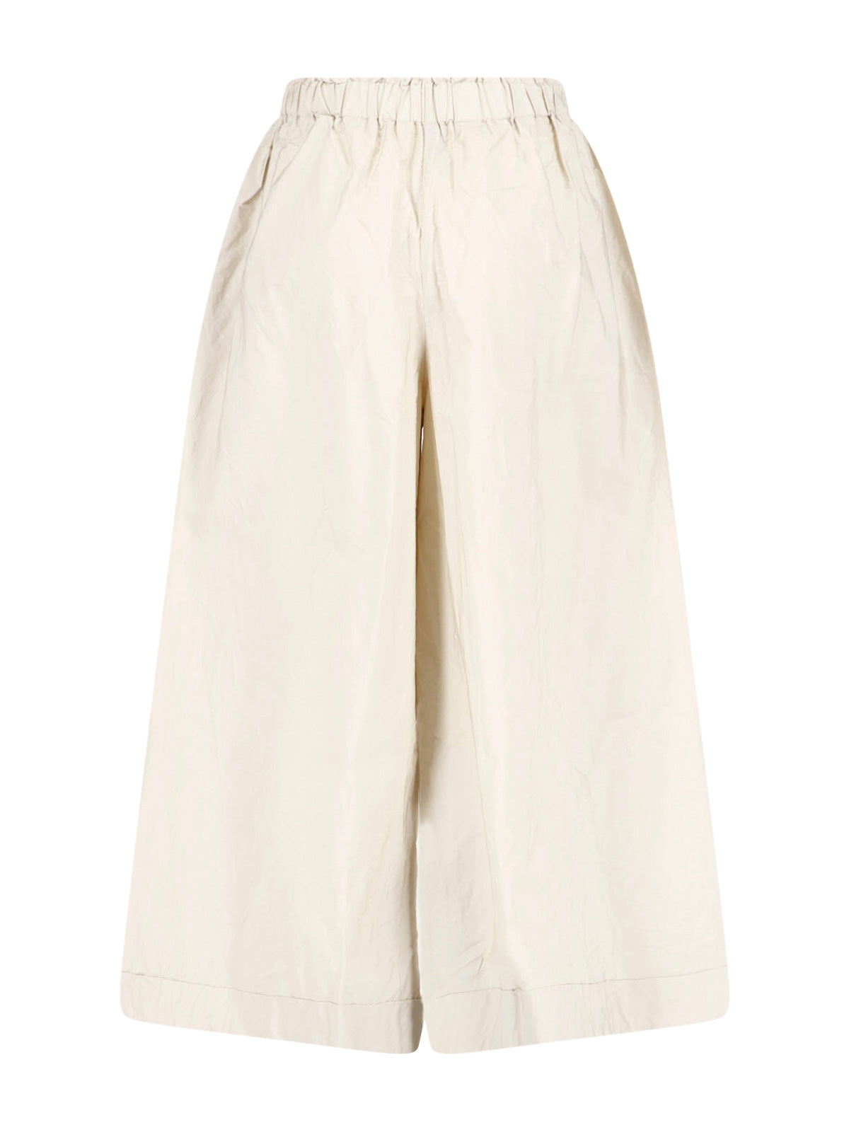White Wide-Leg Elastic Waist Trousers