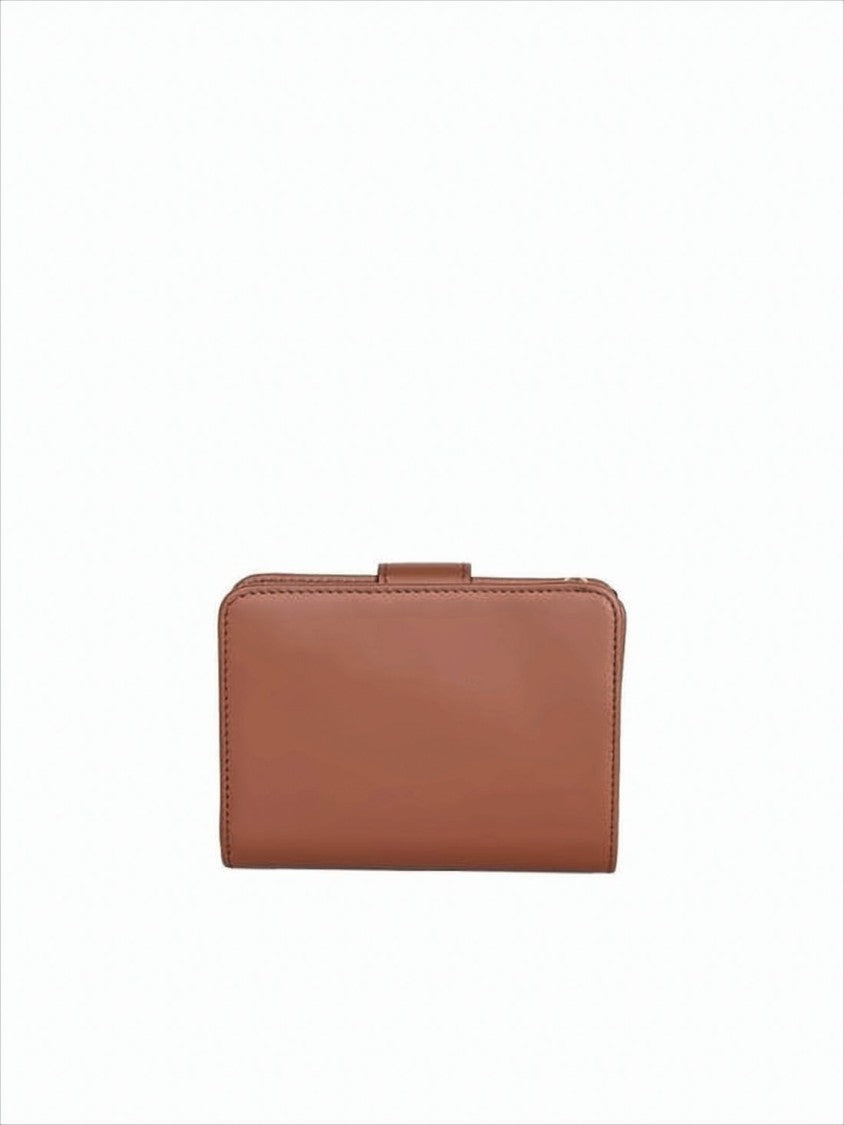 Compact Brown Flap Wallet with Triangular Metal Accent