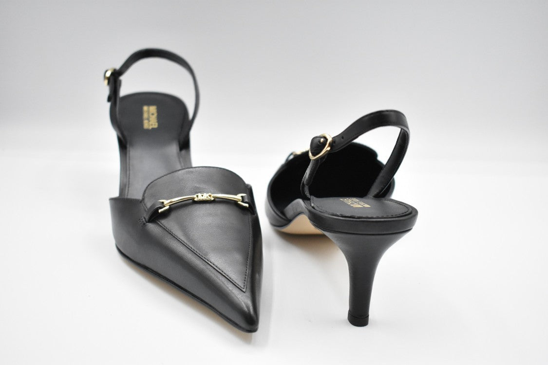 Pointed Toe Pumps With Ankle Strap And Gold Accent