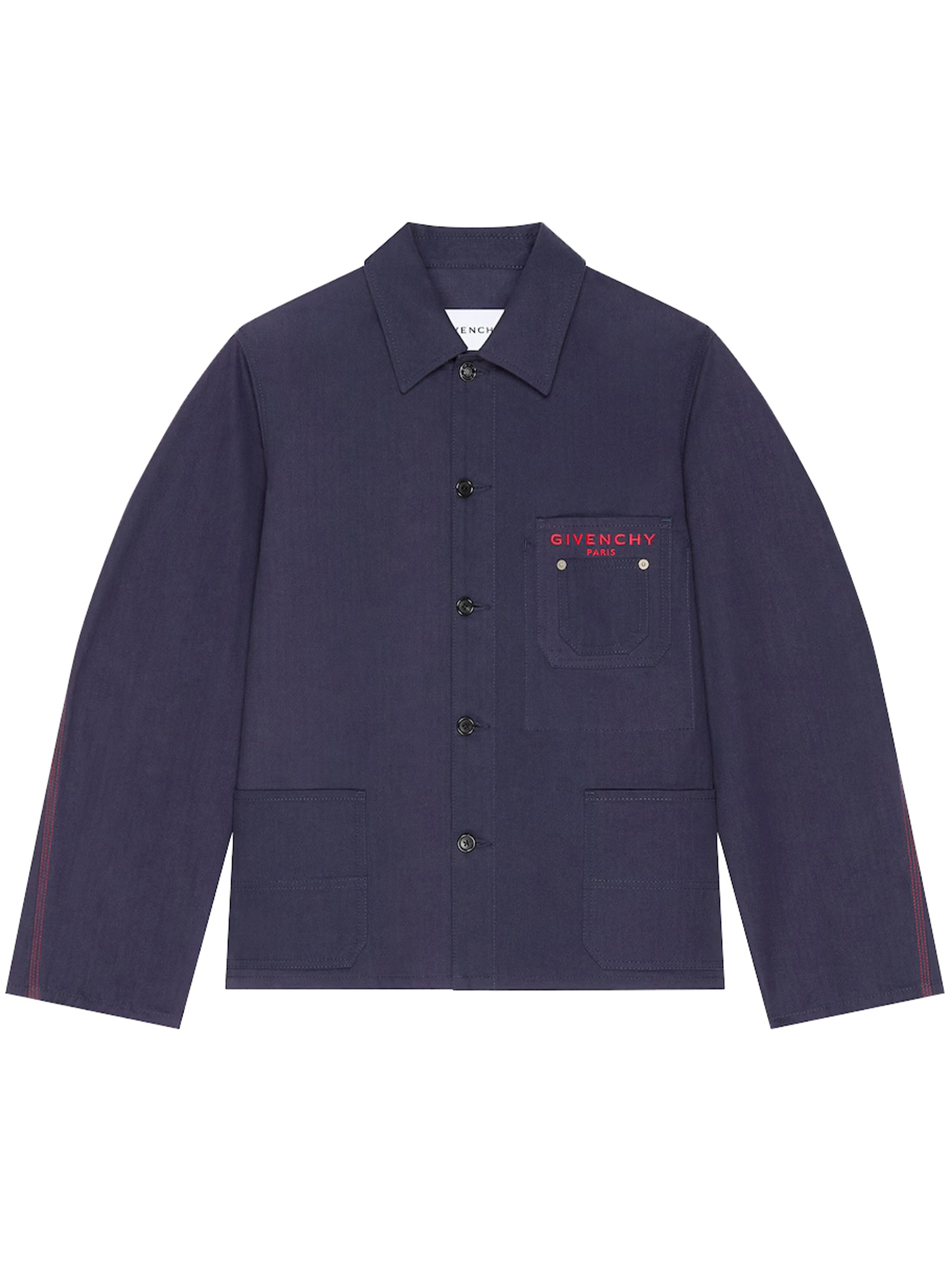 Patch Pockets Boxy Blue Cotton Jacket