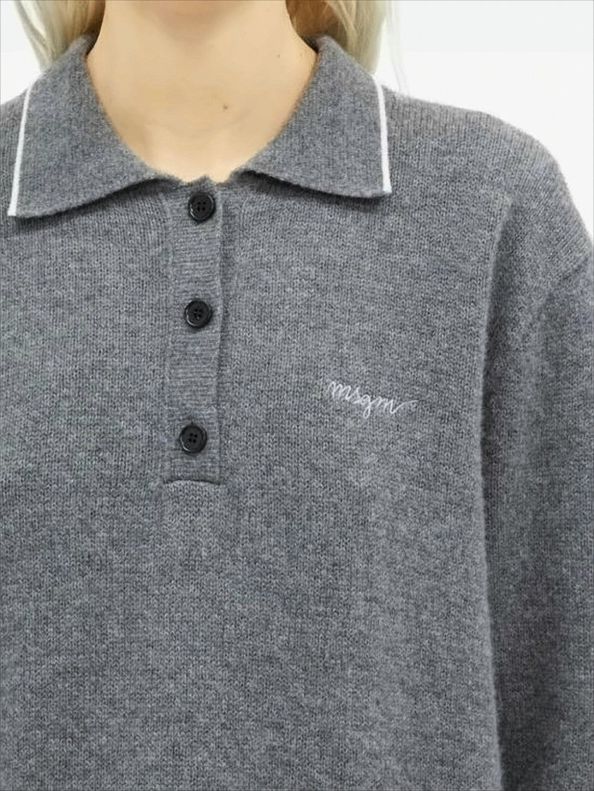 Polo Knit Sweater With Subtle Piping And Ribbed Details
