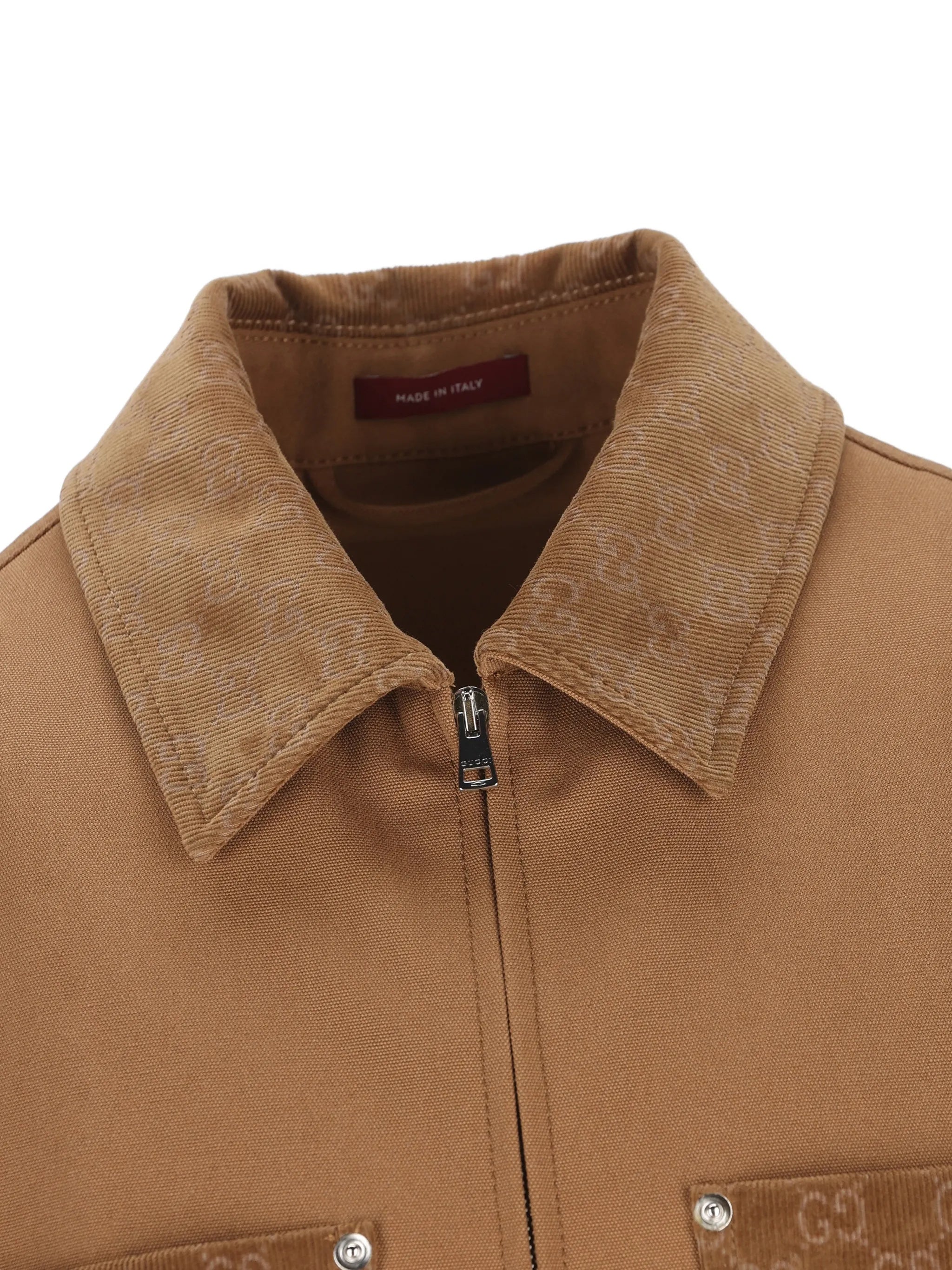 Brown Zip-Up Monogram Tailored Casual Jacket