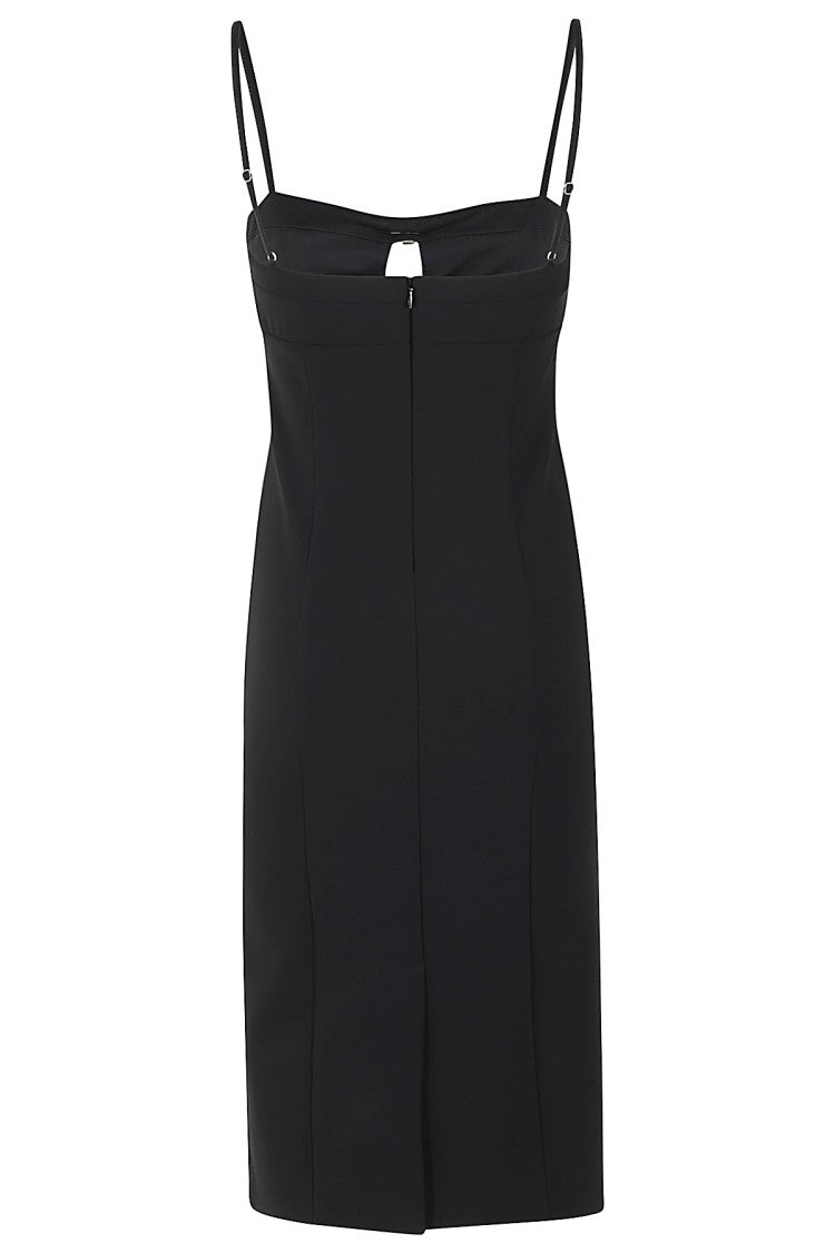 Knee-Length Black Bow Dress With Bijou Brooch Detail