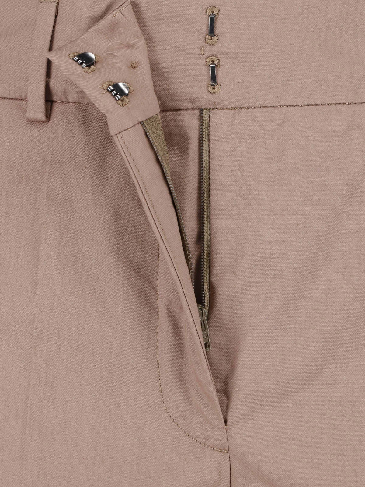 Beige Straight-Leg Tailored Cotton Trousers