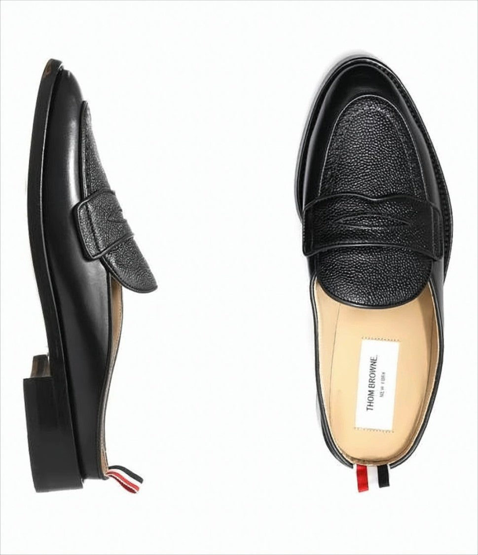 Slip-On Loafers with Textured Leather Vamp and Tricolor Tab