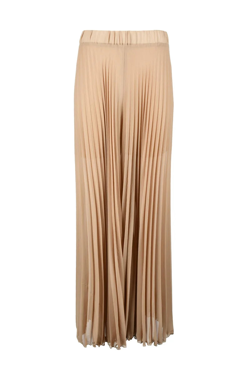 Pleated Polyester Trousers - Beige