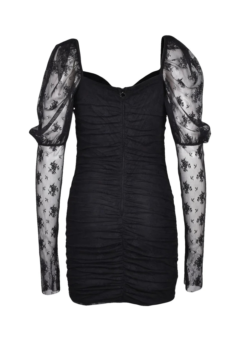 Ruched Voile Sheath Dress - Black
