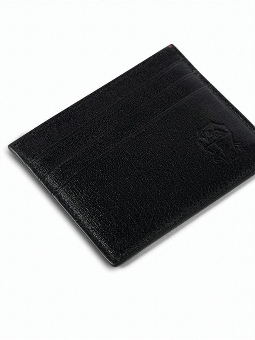 Minimalist Black Lambskin Card Wallet With Embossed Detailing