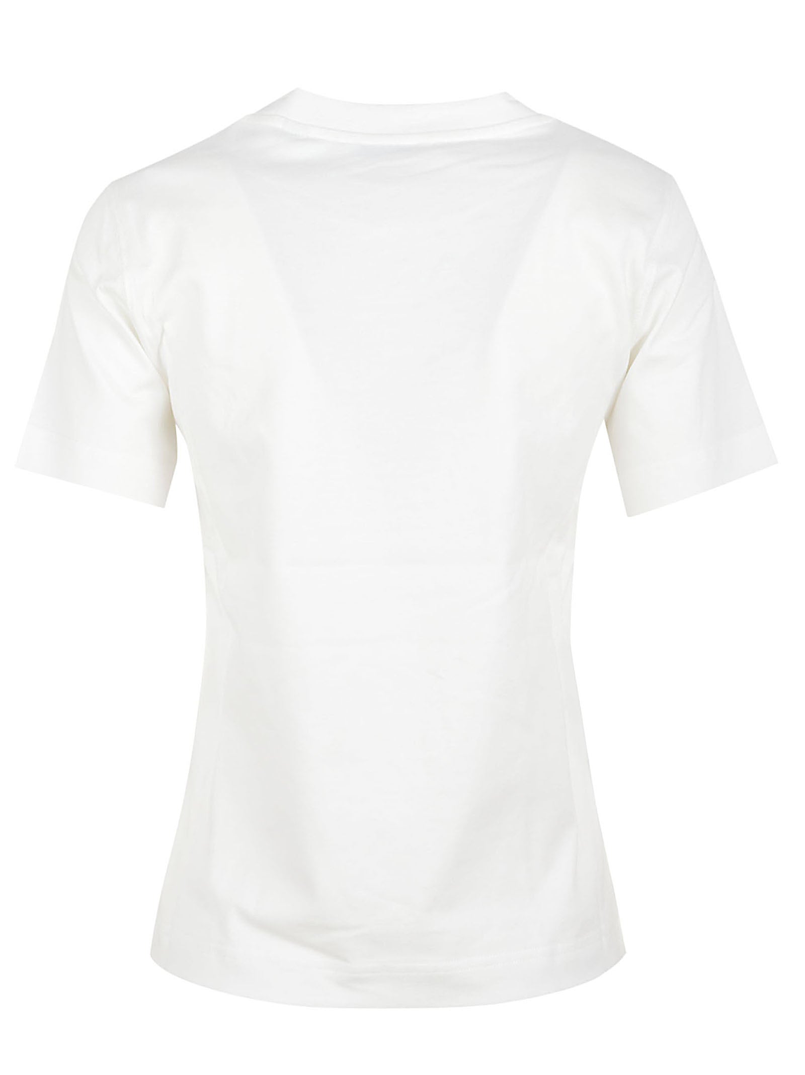 White Short-Sleeve T-Shirt with Subtle Plaid Emblem