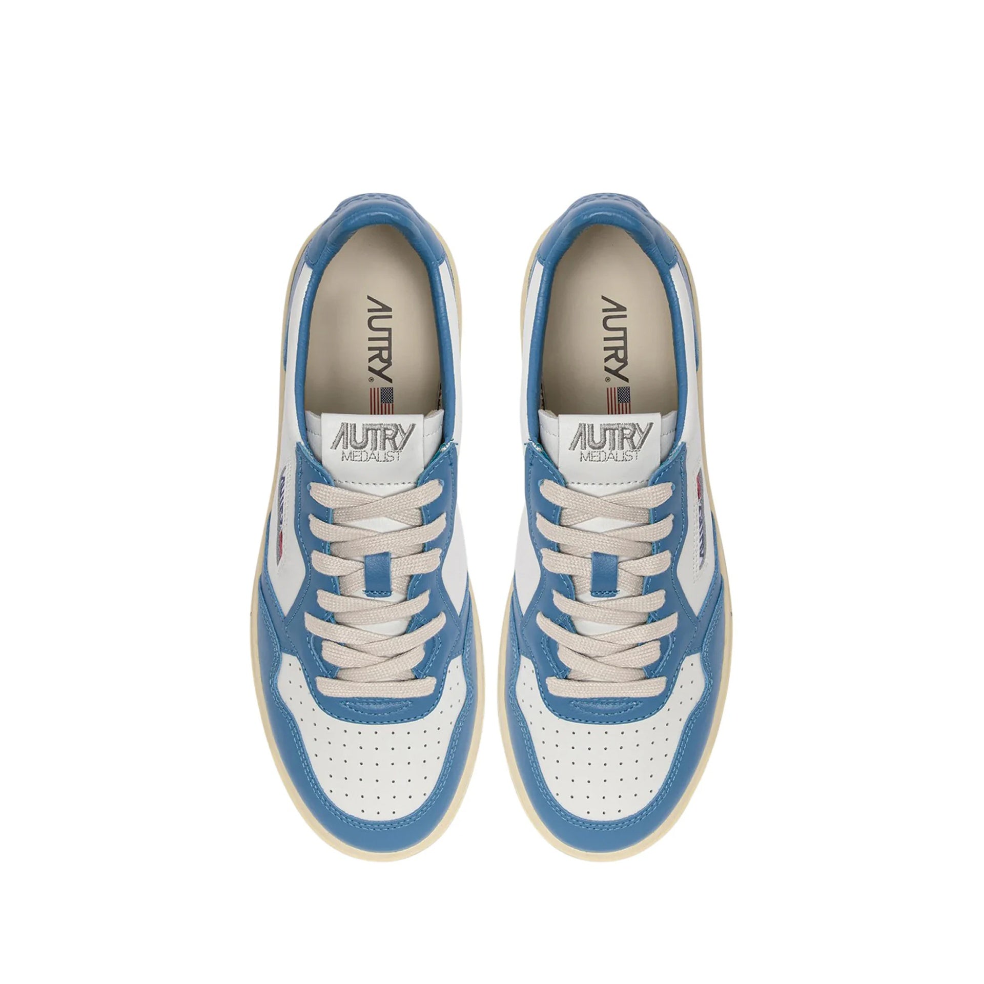 Bicolored Leather Low-Top Sneakers With Embroidered Logo