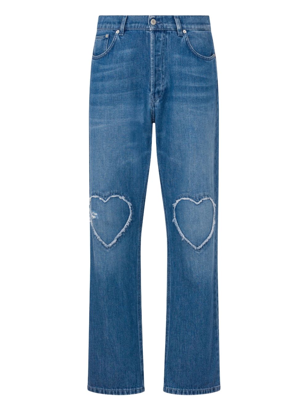 Straight-Leg Jeans With Frayed Heart-Shaped Patches