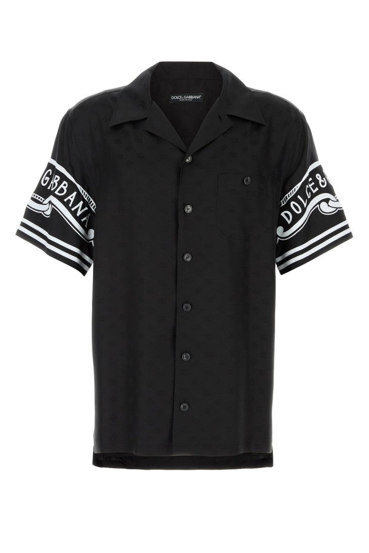 Short-Sleeved Black Shirt With Sporty Stripes